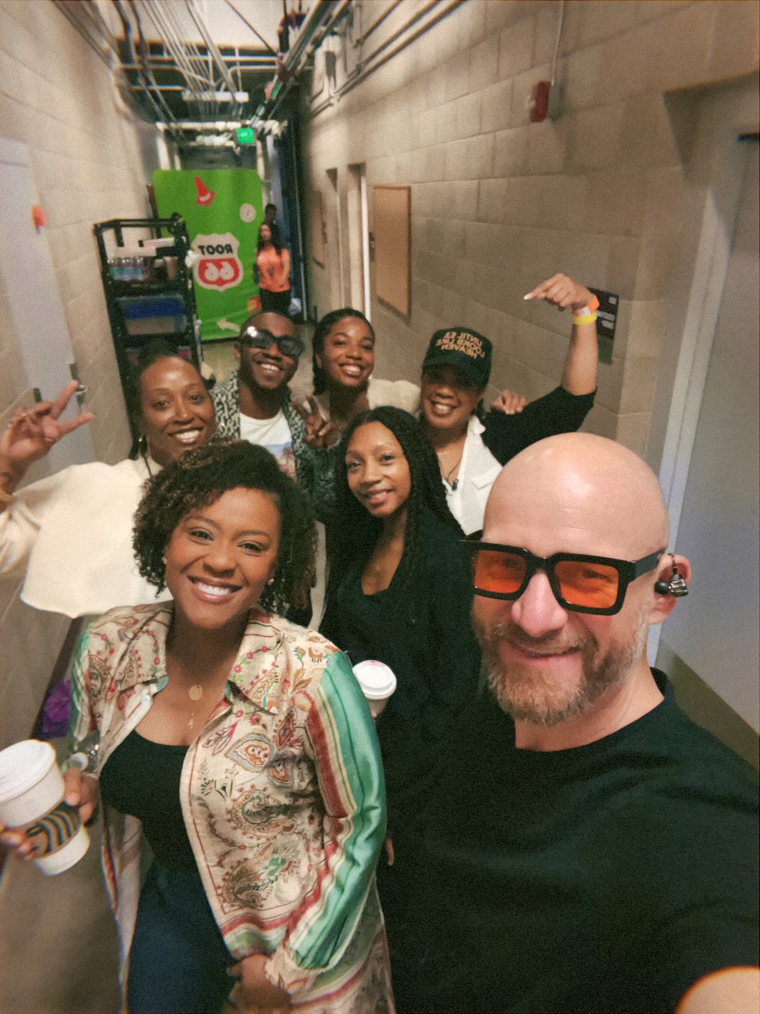 Justin with actors and artists backstage