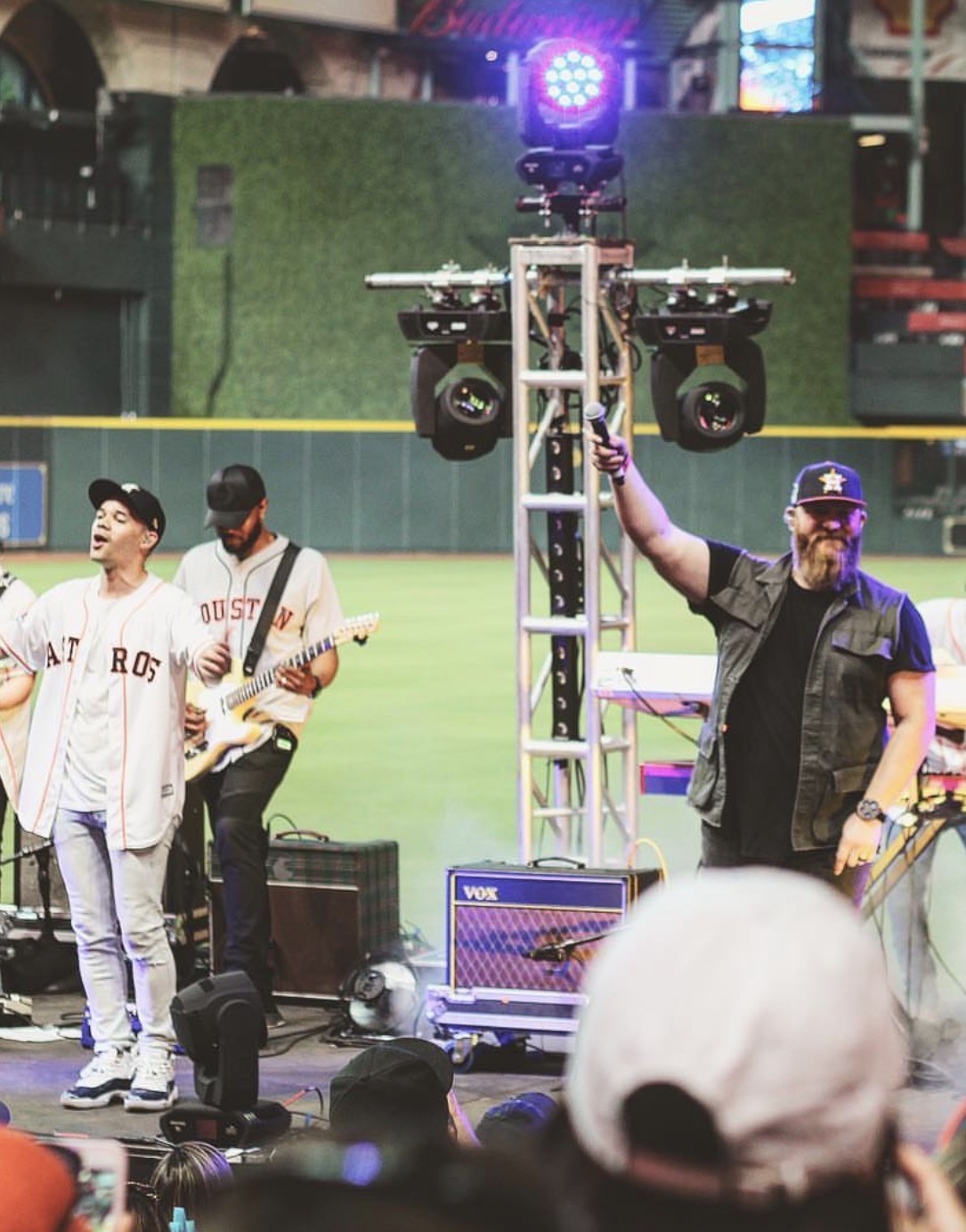 Justin performing with Tauren Wells at an Astros stadium show