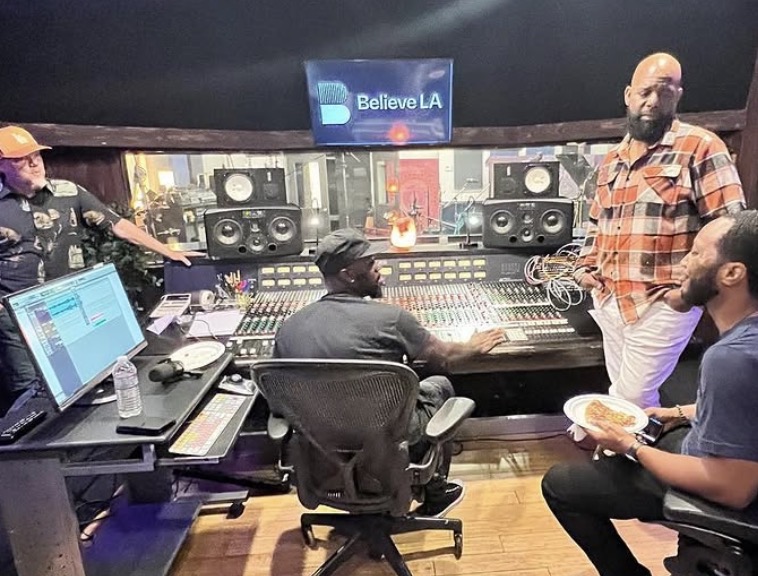 Aaron Lindsey at the studio console with John Ely and Justin