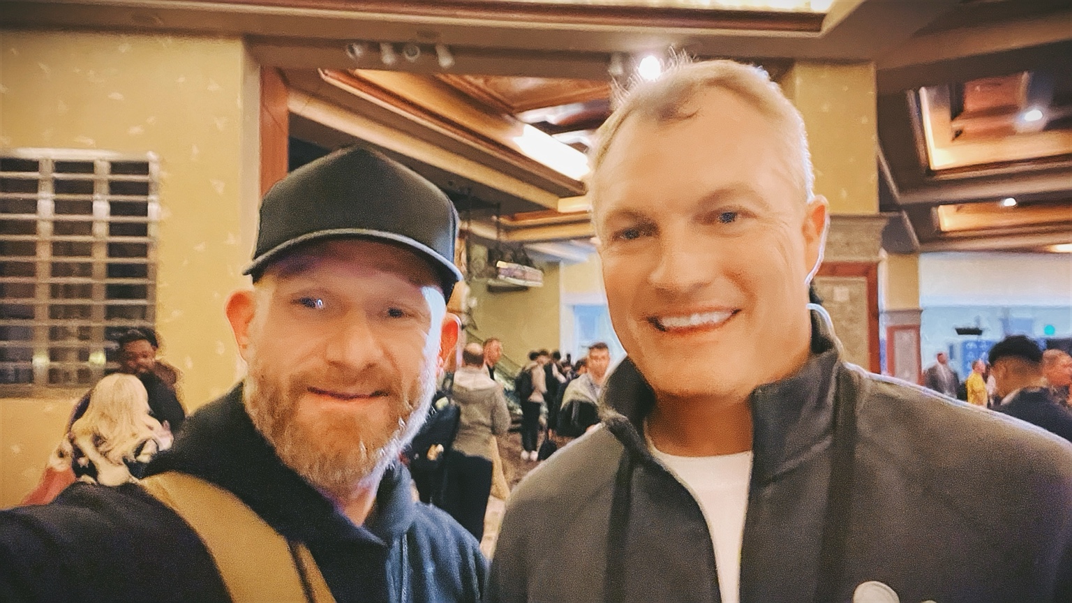 Justin Howard with John Lynch during Super Bowl LVIII media week